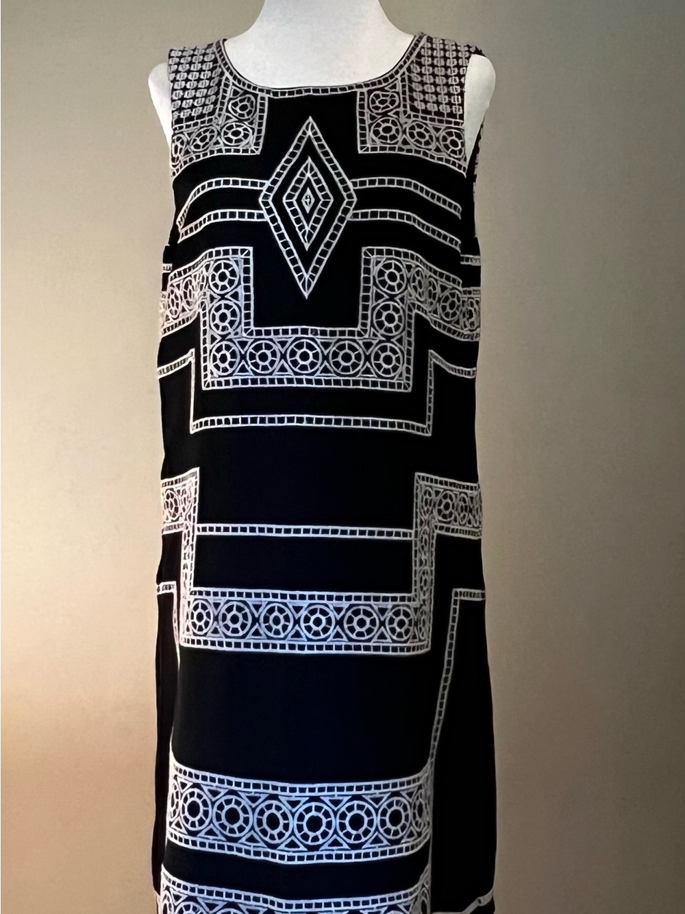 Parker Black and White Geometric Midi Shift Dress